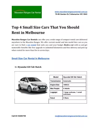 Top 4 Small Size Cars That You Should Rent in Melbourne