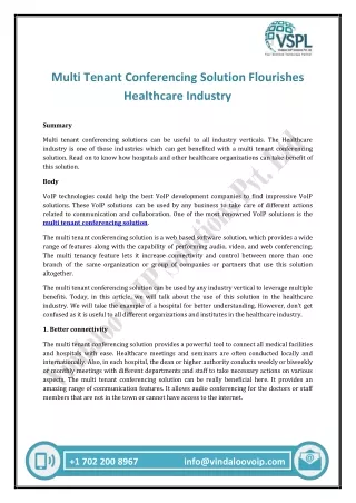 Multi Tenant Conferencing Solution Flourishes Healthcare Industry