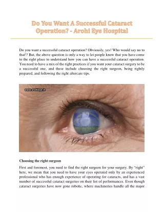 Do You Want A Successful Cataract Operation? - Arohi Eye Hospital