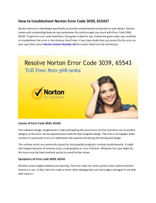Fix of Norton Error Code 3039, 65543