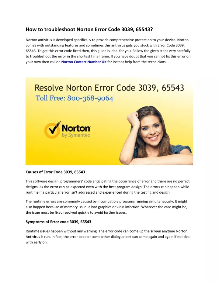 how to troubleshoot norton error code 3039 65543