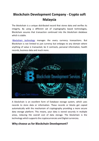 Blockchain Development Company - Crypto soft Malaysia