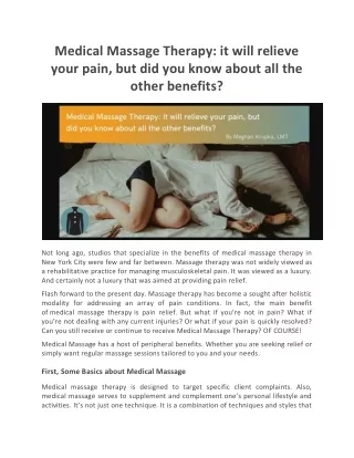 Medical Massage Therapy: it will relieve your pain, but did you know about all the other benefits?