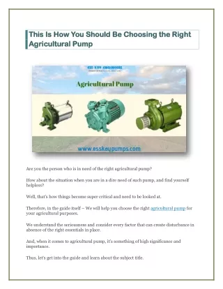 This Is How You Should Be Choosing the Right Agricultural Pump