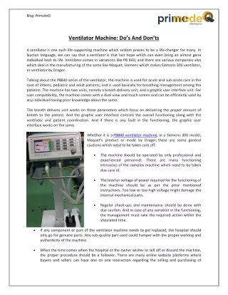 Ventilator Machine: Do’s And Don’ts