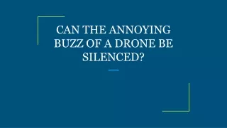 CAN THE ANNOYING BUZZ OF A DRONE BE SILENCED?