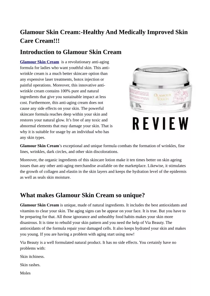 glamour skin cream healthy and medically improved