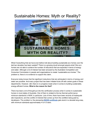 Sustainable Homes: Myth or Reality?