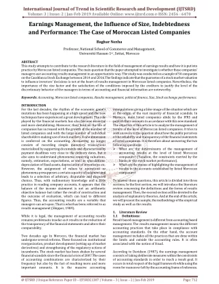 Earnings Management, the Influence of Size, Indebtedness and Performance The Case of Moroccan Listed Companies