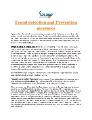 Fraud detection and Prevention measures