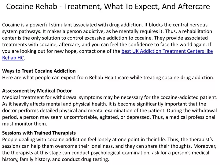 cocaine rehab treatment what to expect