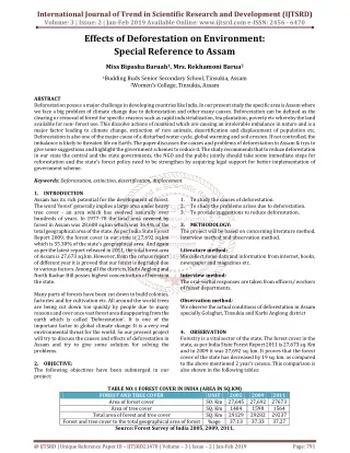 Effects of Deforestation on Environment Special Reference to Assam