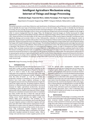 Intelligent Agriculture Mechanism using Internet of Things and Image Processing