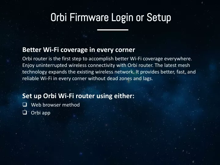 orbi firmware login or setup