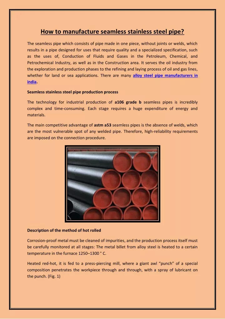 how to manufacture seamless stainless steel pipe
