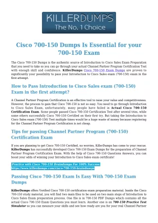 Cisco 700-150 PDF Dumps with Verified 700-150 Answers by KillerDumps