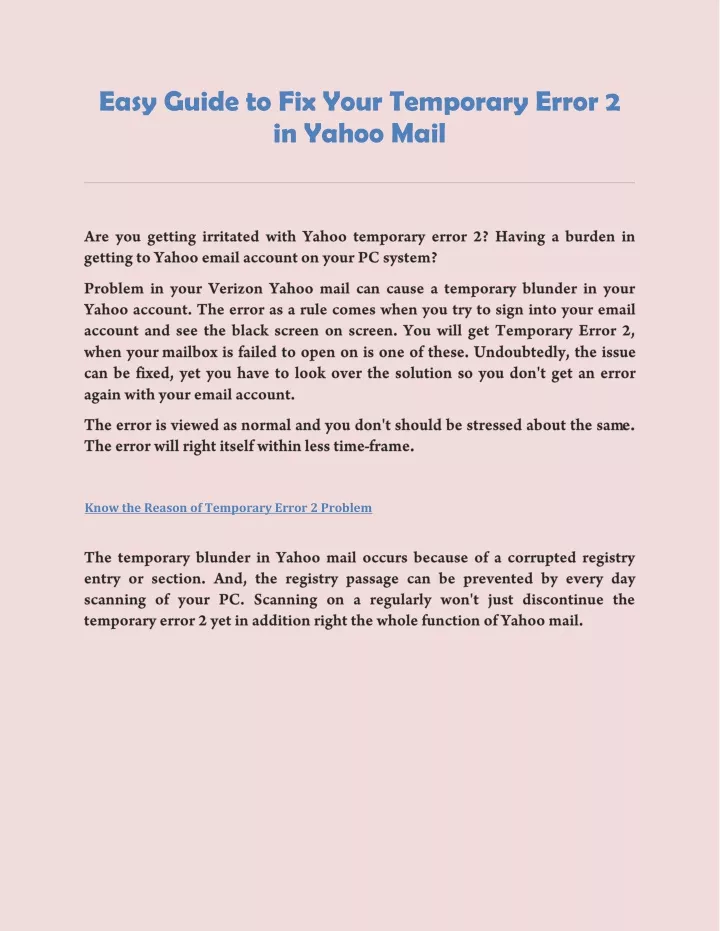 easy guide to fix your temporary error 2 in yahoo