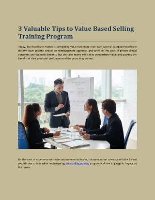 3 Valuable Tips to Value Based Selling Training Program