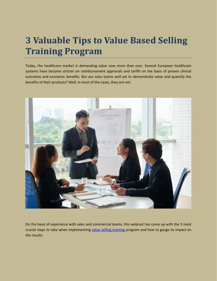 3 valuable tips to value based selling training