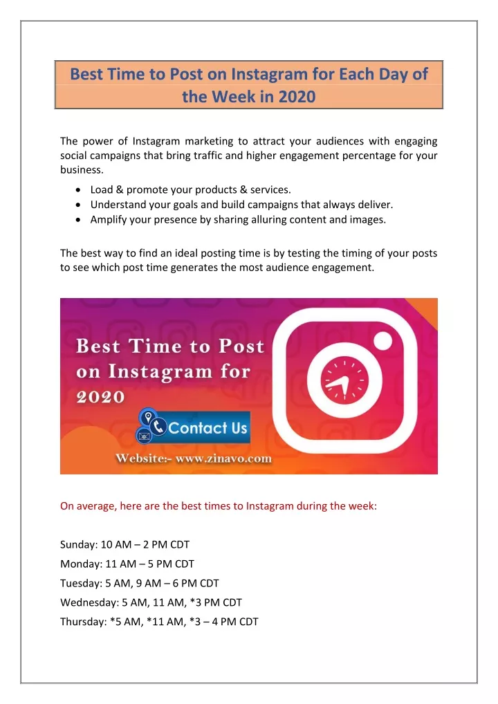 best time to post on instagram for each