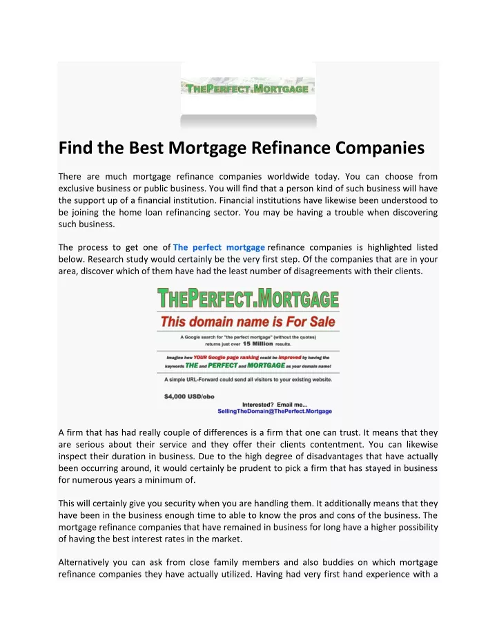 find the best mortgage refinance companies