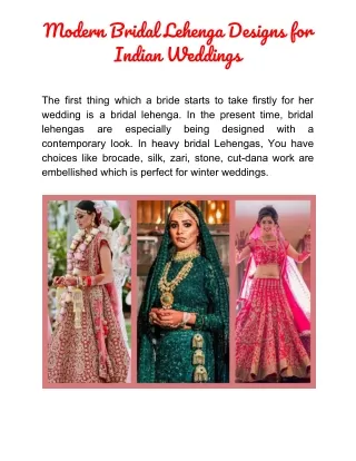 Modern Bridal Lehenga Designs for Indian Weddings