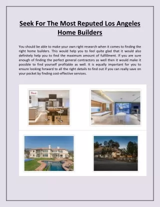 Seek For The Most Reputed Los Angeles Home Builders