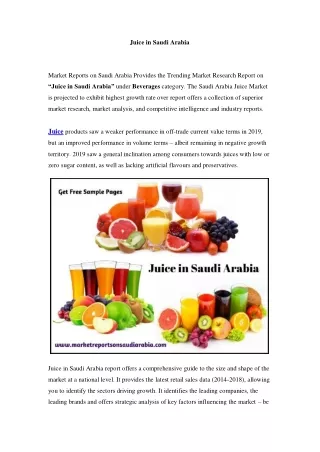 Saudi Arabia Juice Market: Growth, Opportunity and Forecast Till 2023