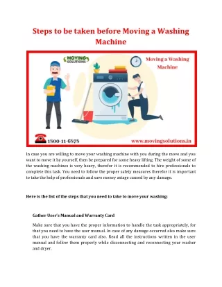 Steps to be taken before Moving a Washing Machine