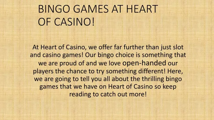 bingo games at heart of casino