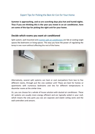 Expert Tips for Picking the Best Air Con for Your Home