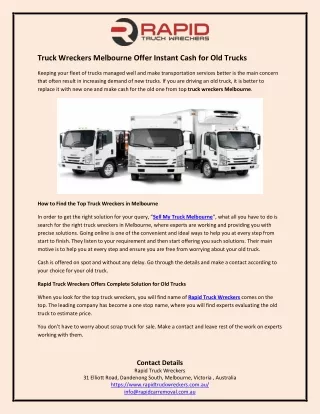 Truck Wreckers Melbourne Offer Instant Cash for Old Trucks