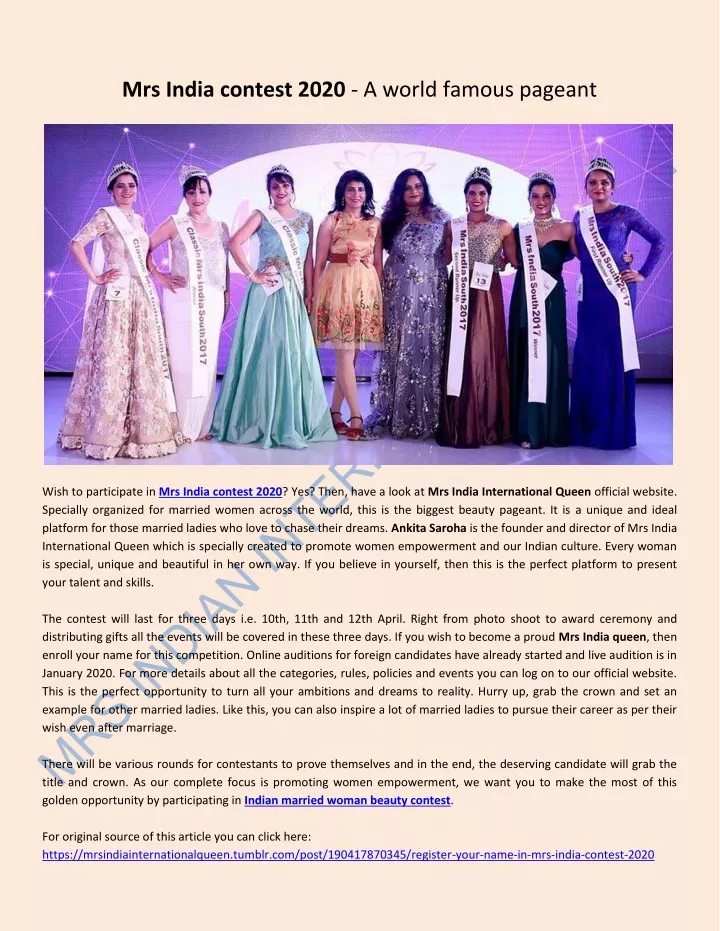 mrs india contest 2020 a world famous pageant