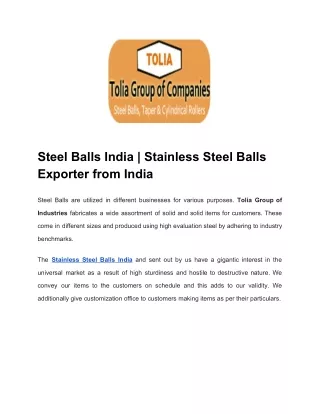 Steel Balls India | Stainless Steel Balls Exporter from India