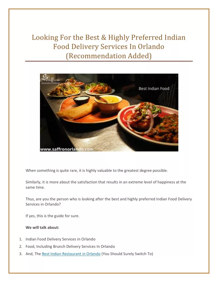 looking for the best highly preferred indian food