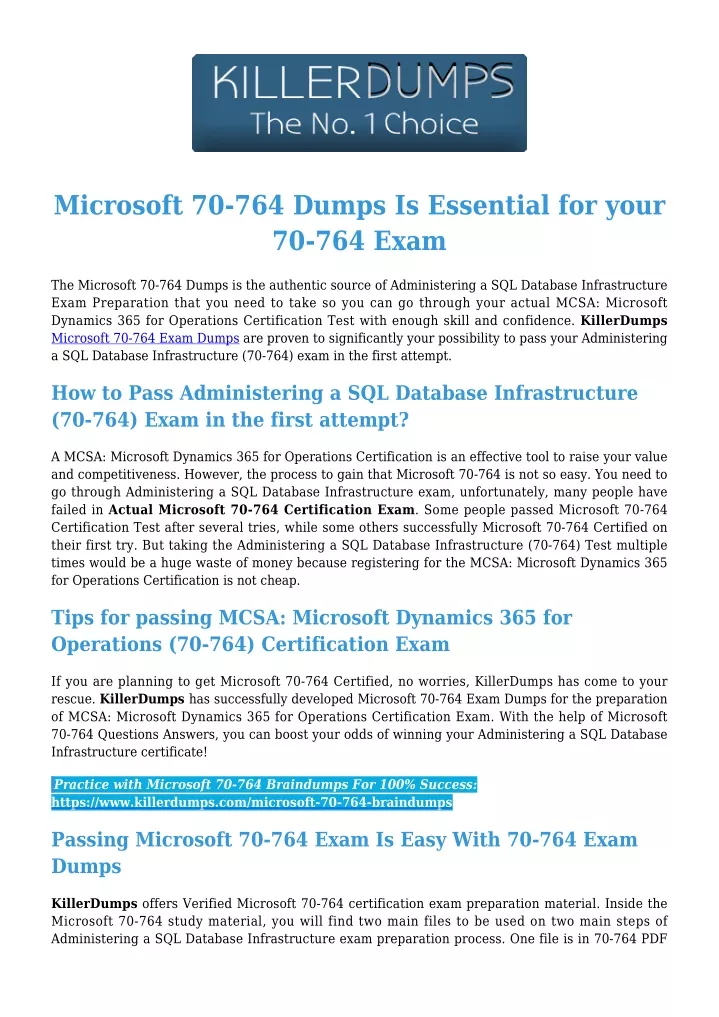 microsoft 70 764 dumps is essential for your