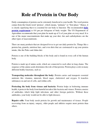 Role of Protein in Our Body