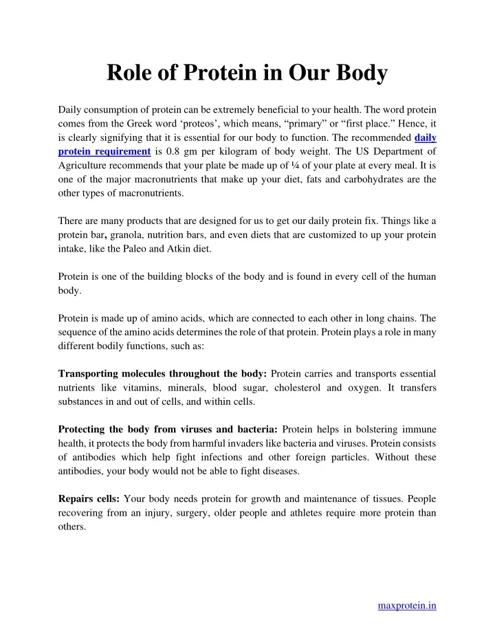 role of protein in our body