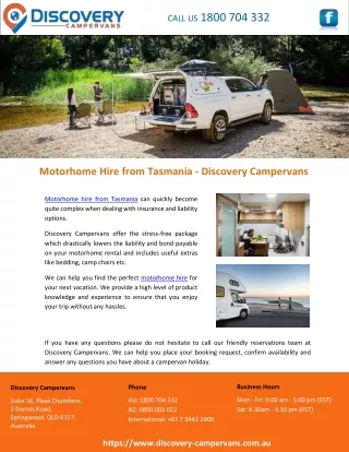Motorhome Hire from Tasmania - Discovery Campervans
