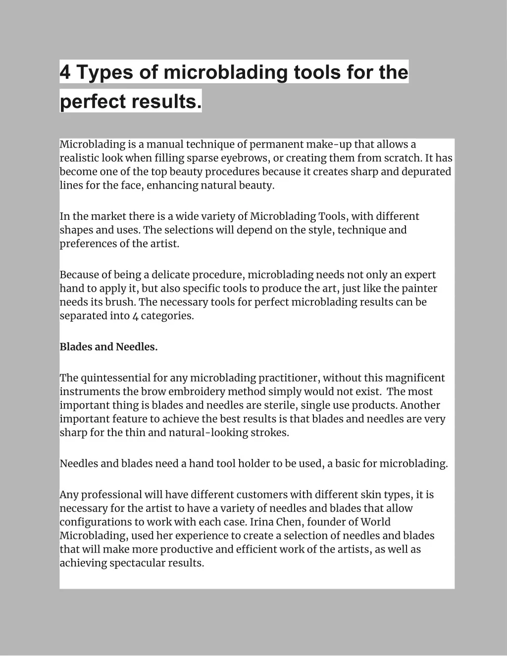 Types Microblades PPT - 4 Types of microblading tools for the perfect results. PowerPoint ...