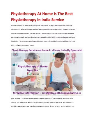find the best physiotherapist in india | Physiotherapy in India