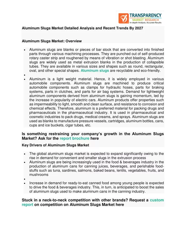 aluminum slugs market detailed analysis