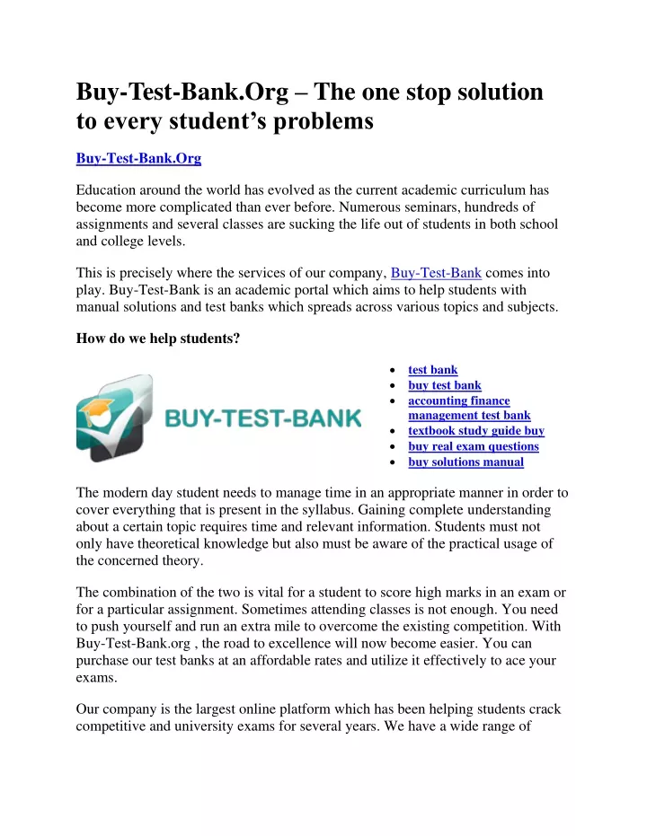 buy test bank org the one stop solution to every