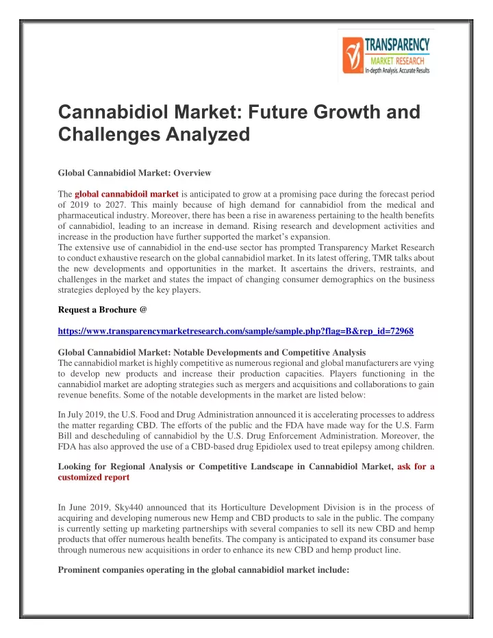 cannabidiol market future growth and challenges