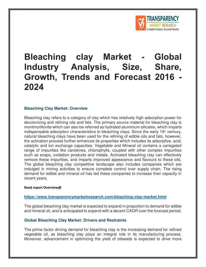 bleaching clay market global industry analysis