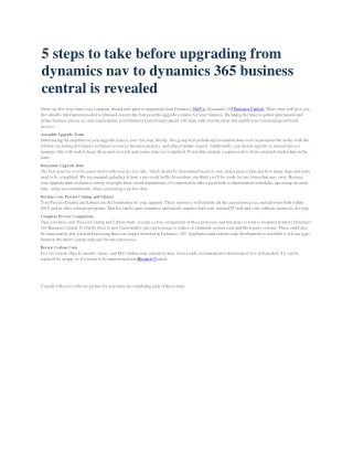 5 steps to take before upgrading from dynamics nav to dynamics 365 business central is revealed