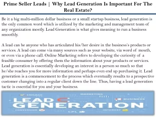 Prime Seller Leads | Why Lead Generation Is Important For The Real Estate?