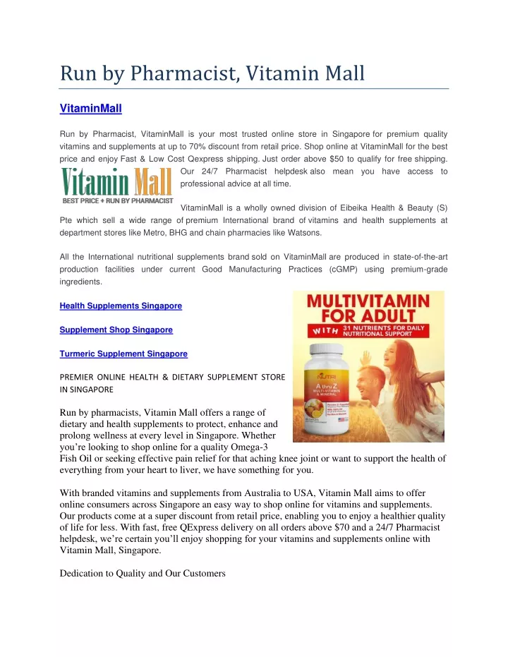 run by pharmacist vitamin mall