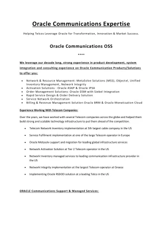 Oracle Communications Network Integrity