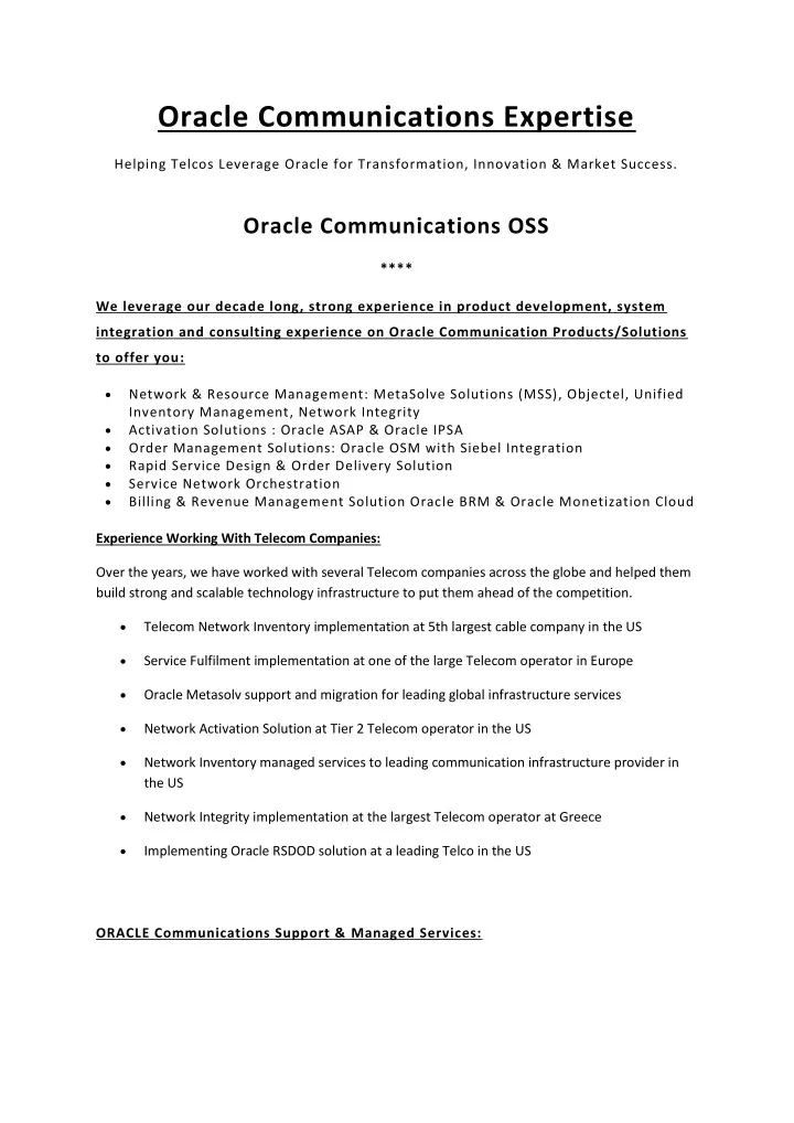 oracle communications expertise
